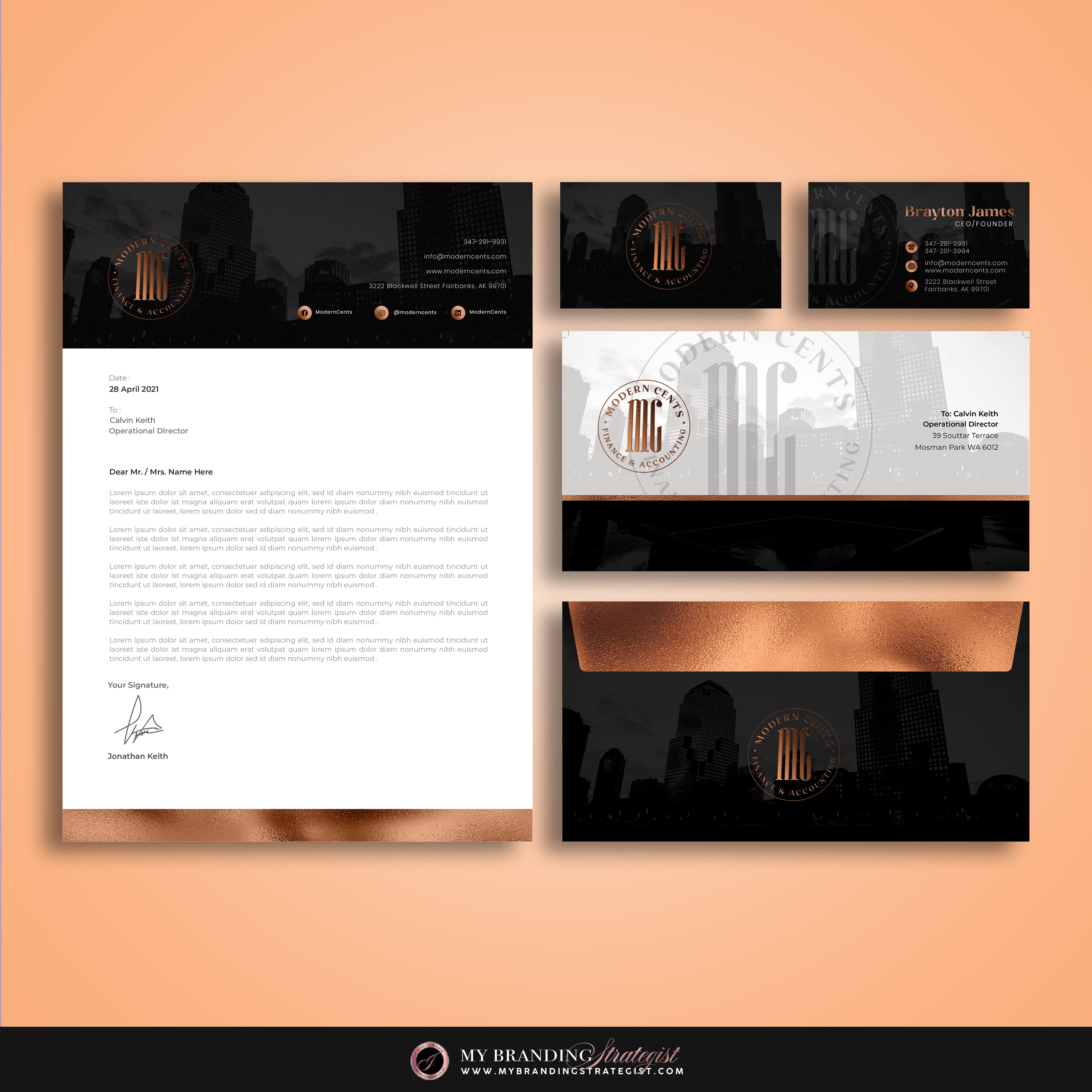 Letterhead + Business Card + Matching Envelope Design Bundle